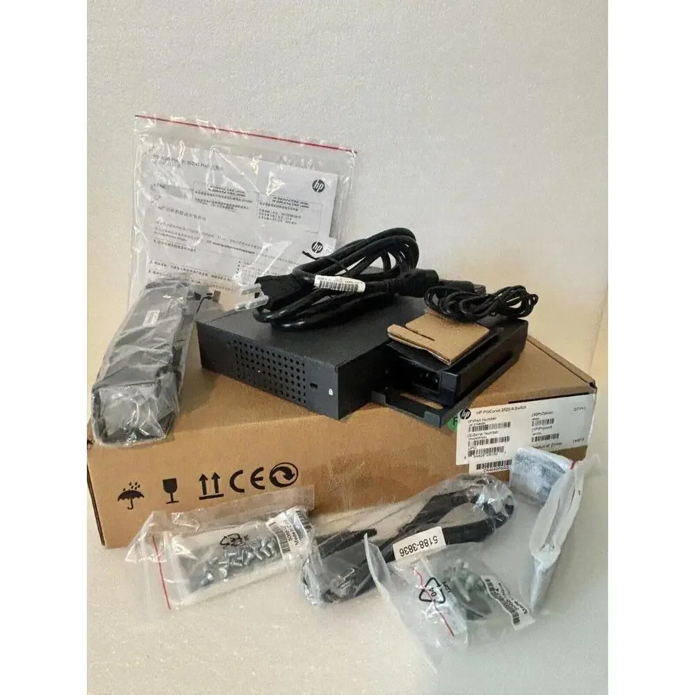 New Open Box HP 2520-8-PoE Switch 8-Ports 10/100/1000Base-T J9137A w/ AC Adapter